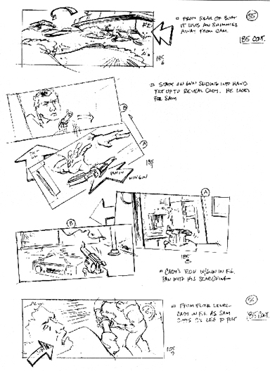 Storyboards for CAPE FEAR's final confrontation.